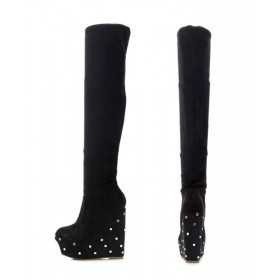 Cuissard suede over the knee platform wedge boots 14cm heel 4.5cm Platform Black Kvoll