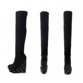 Cuissard suede over the knee platform wedge boots 14cm heel 4.5cm Platform Black Kvoll