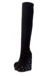 Stivali tacco alto sexy cuissard in camoscio Tacco interno 14cm Plateau 4.5cm Nero Kvoll