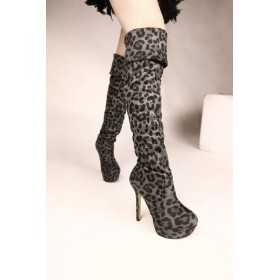 Over the knee leopard print suede platform boots 12.5cm Heel 3.7cm Platform Grey Kvoll