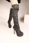 Stivali tacco alto sexy alti leopardati Suede Tacco a spillo 12.5cm Plateau 3.7cm Grigio Kvoll