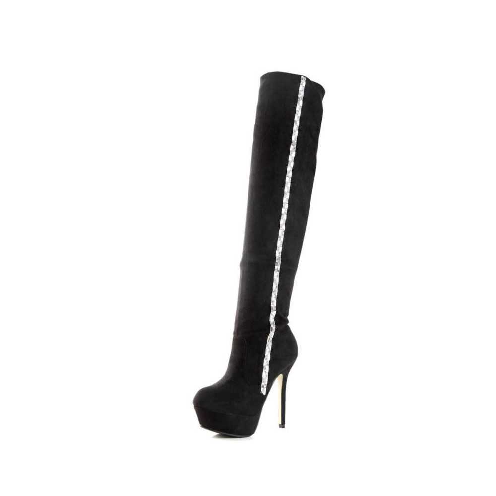 Over the knee suede cuissard boots with rhinestone detail 12.5cm Heel/4cm Platform Black