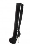 Stivali tacco alto sexy cuissard in camoscio con strass Tacco 12.5cm Plateau 4cm Nero Kvoll