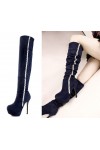 Over the knee suede cuissard boots with rhinestone detail 12.5cm Heel/4cm Platform Blue