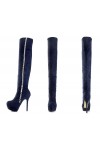 Stivali tacco alto sexy cuissard in camoscio con strass Tacco 12.5cm Plateau 4cm Blu Kvoll
