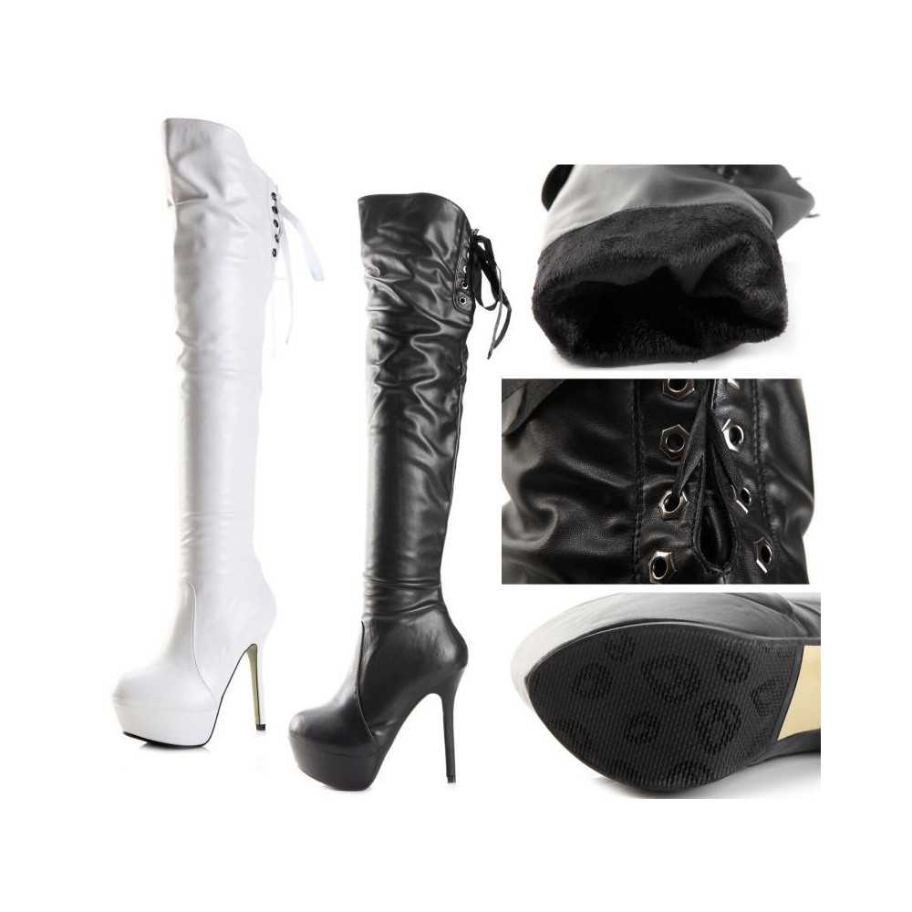 Over the knee cuissard platform boots 12.5cm Heel 3.5cm Platform Black Kvoll