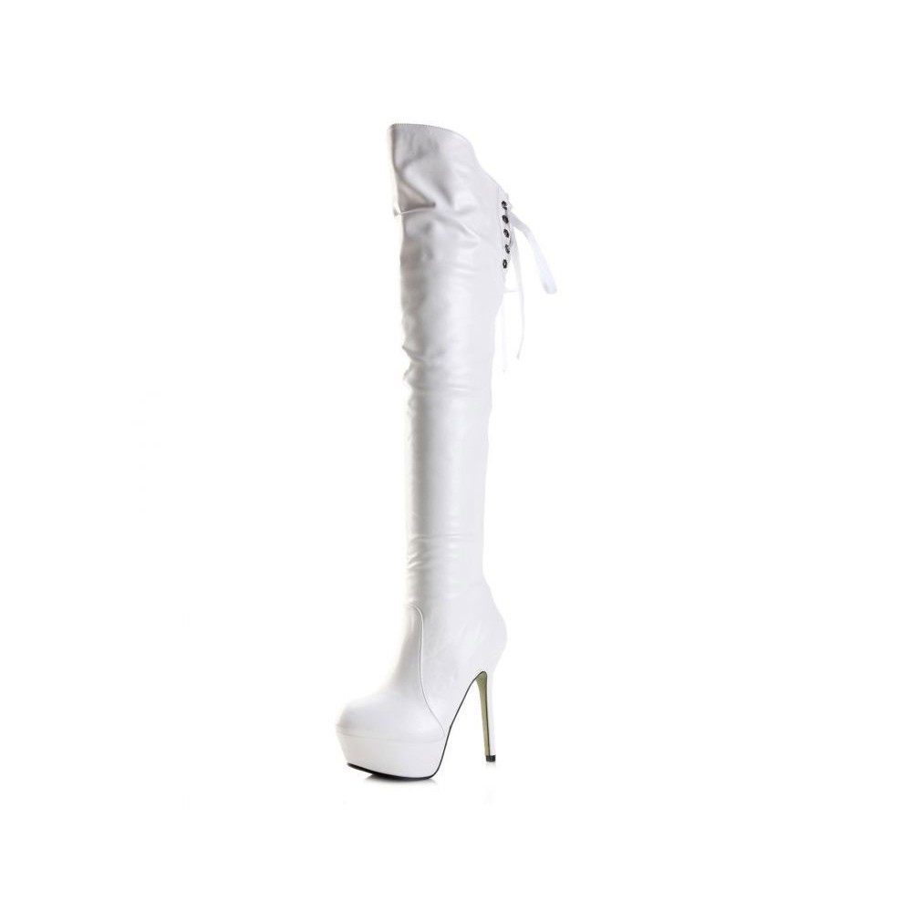 Stivali tacco alto sexy alti cuissard con cerniera Tacco alto 12.5cm Plateau 3.5cm Bianco Kvoll