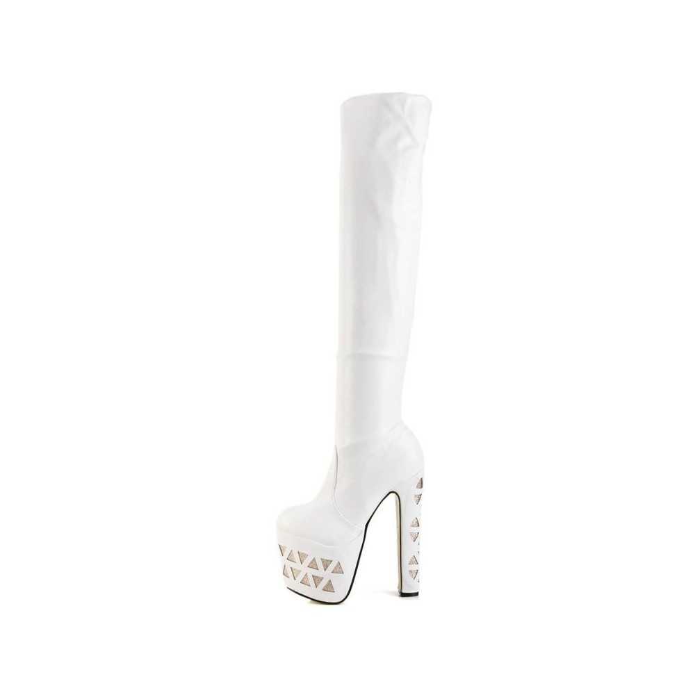 Stivali tacco alto sexy alti in ecopelle con glitter Tacco 16.5cm Plateau 7.5cm Bianco Kvoll