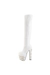 Stivali tacco alto sexy alti in ecopelle con glitter Tacco 16.5cm Plateau 7.5cm Bianco Kvoll