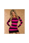 Sexy mini dress with horizontal stripes Fuchsia & Black