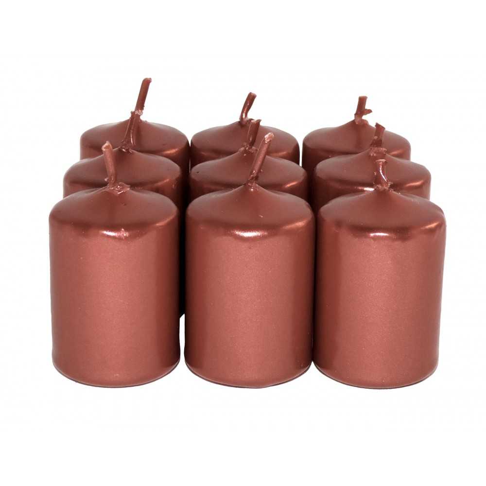 HotStar Unscented Candles Metallic Copper 9Pcs Pillar Duration 6 Hours 35x50 mm