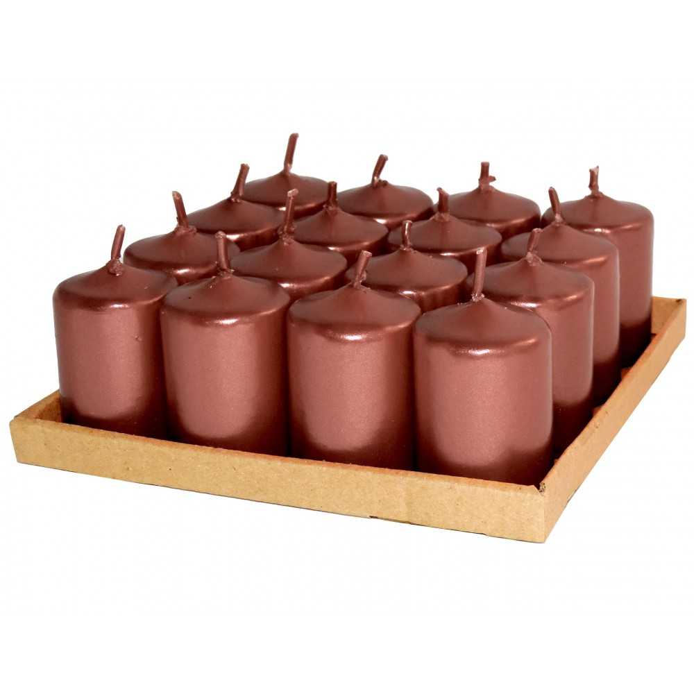 HotStar Unscented Candles Metallic Copper 16 Pcs Pillar Duration 6 Hours 35x50 mm