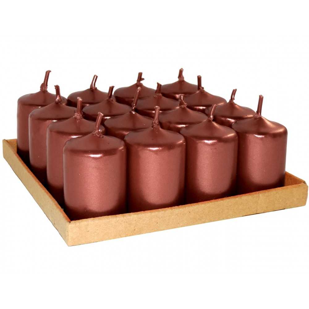 HotStar Unscented Candles Metallic Copper 16 Pcs Pillar Duration 6 Hours 35x50 mm