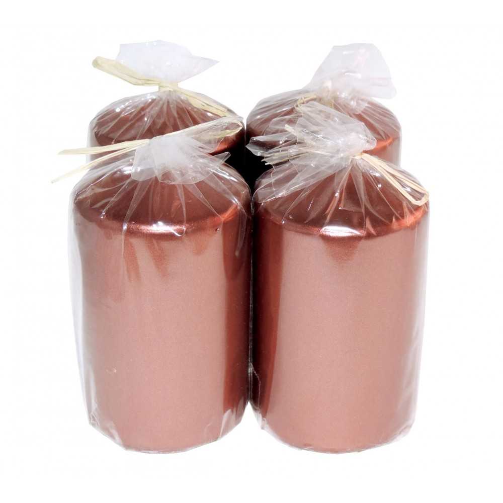 HotStar Metallic Copper Candles Pillars 4 Pcs Burning 30 Hours 60x100 mm Unscented