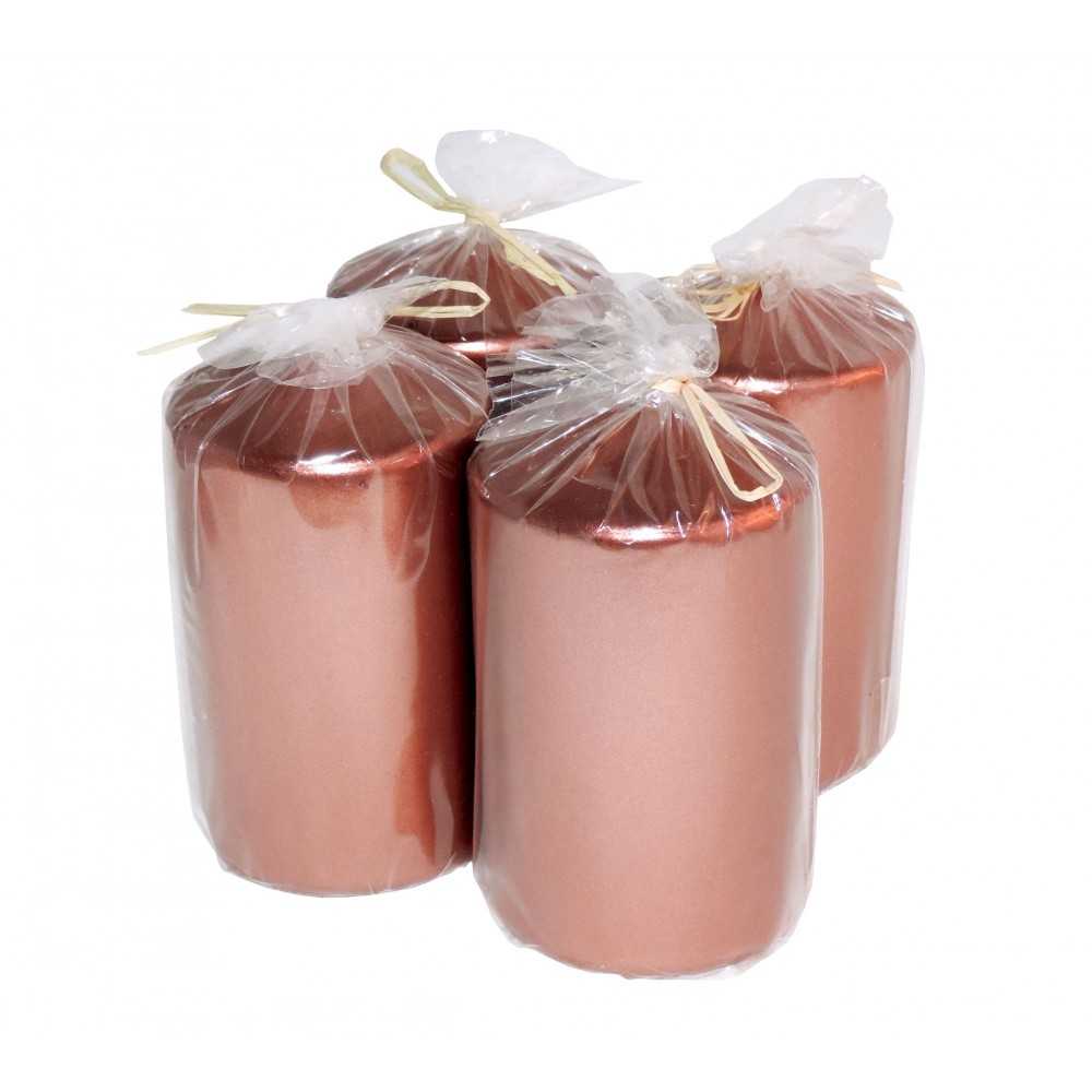 HotStar Metallic Copper Candles Pillars 4 Pcs Burning 30 Hours 60x100 mm Unscented