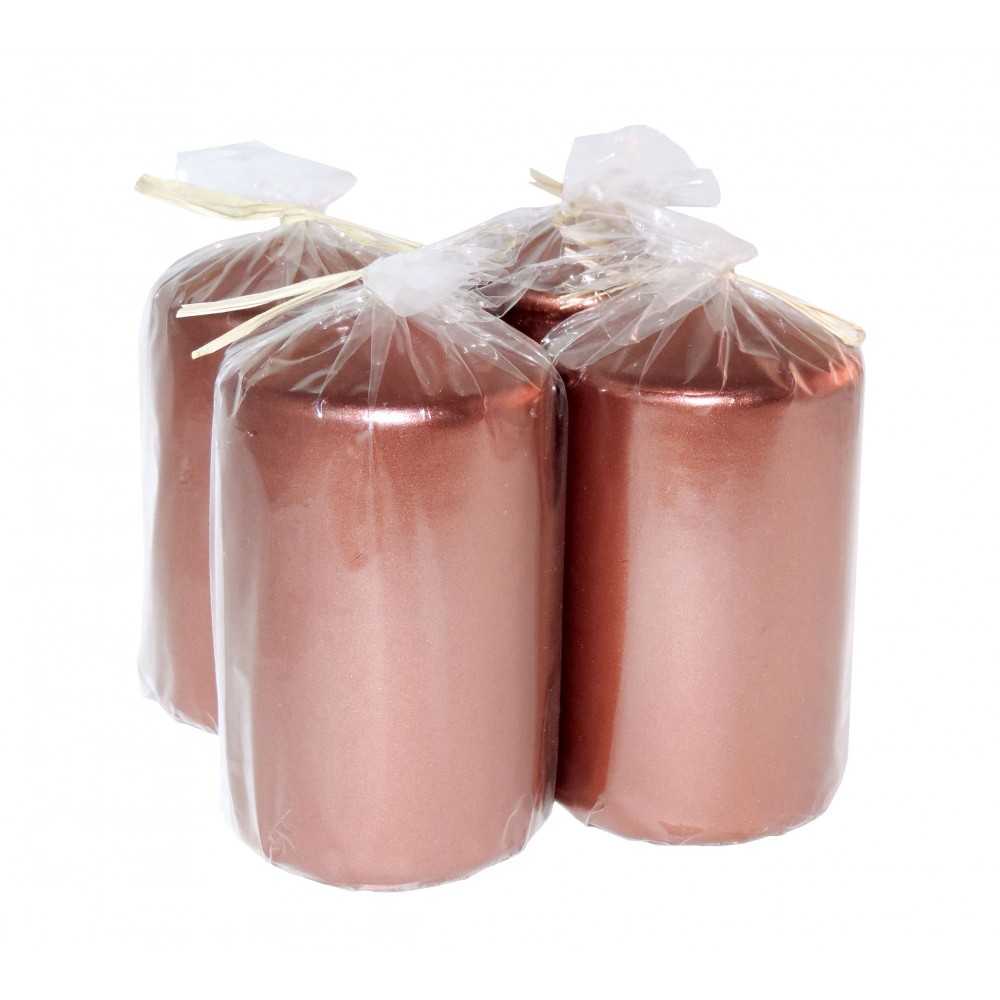 HotStar Metallic Copper Candles Pillars 4 Pcs Burning 30 Hours 60x100 mm Unscented