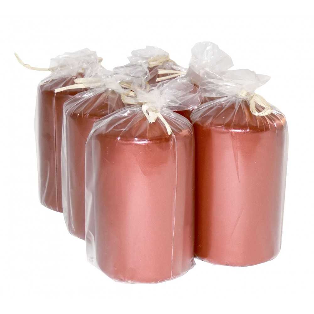 HotStar Metallic Copper Candles Pillars 6 Pcs Burning 30 Hours 60x100 mm Unscented