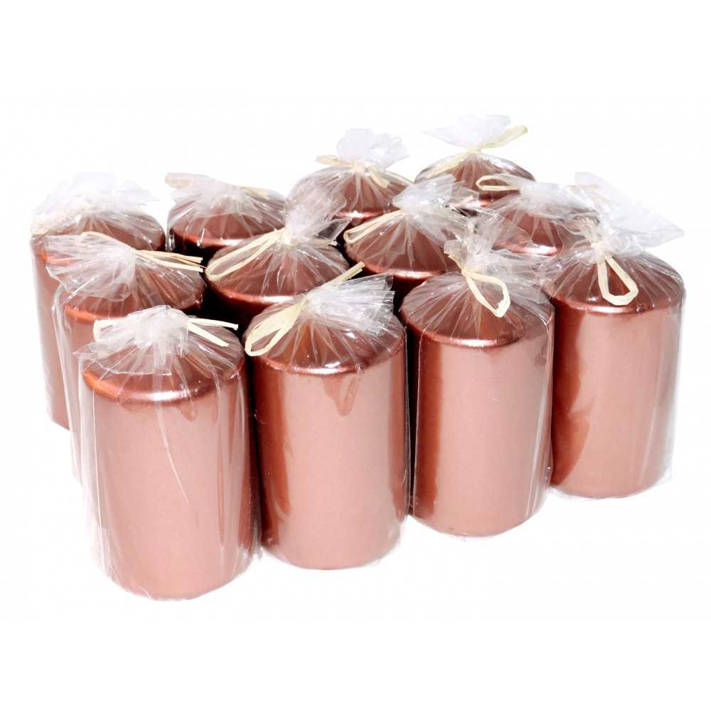 HotStar Metallic Copper Candles Pillars 12 Pcs Burning 30 Hours 60x100 mm Unscented