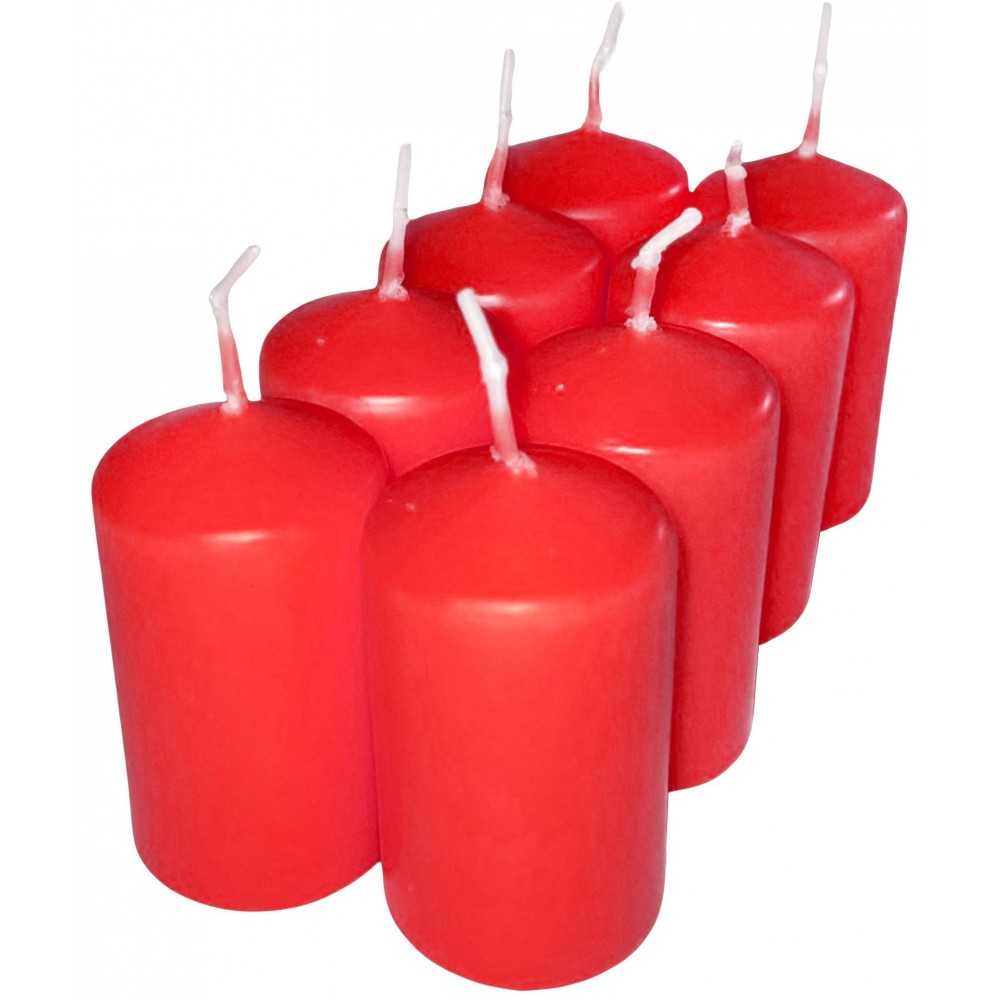 HotStar Pillar Wax Cylindrical Candles Duration 7 Hours d40 h70 mm RED Color Set of 8 Pieces