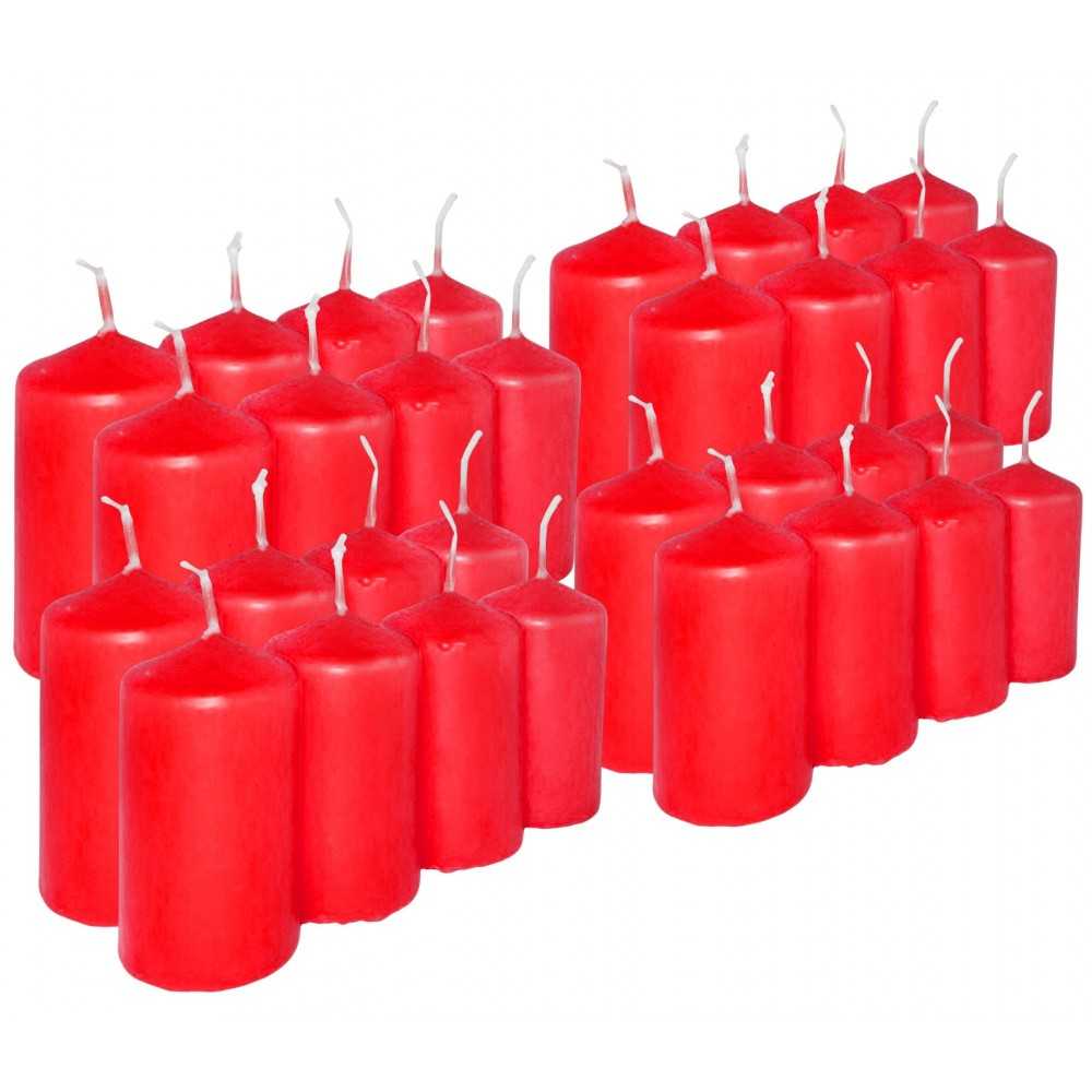 HotStar Pillar Wax Cylindrical Candles Duration 7 Hours d40 h70 mm Red Color Set of 32 Pieces