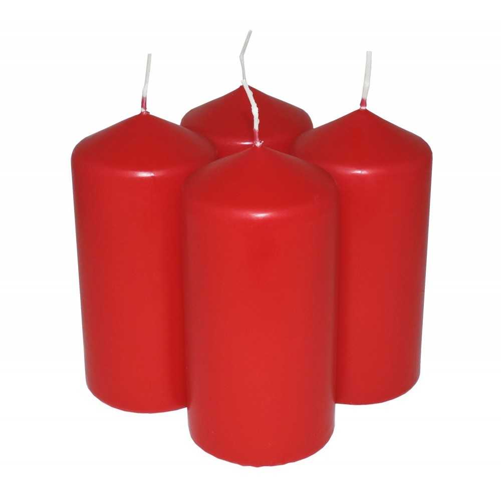 HotStar Pillar Wax Cylindrical Candles Duration 30 Hours d60 h120 mm Red Color Set of 4 Pieces