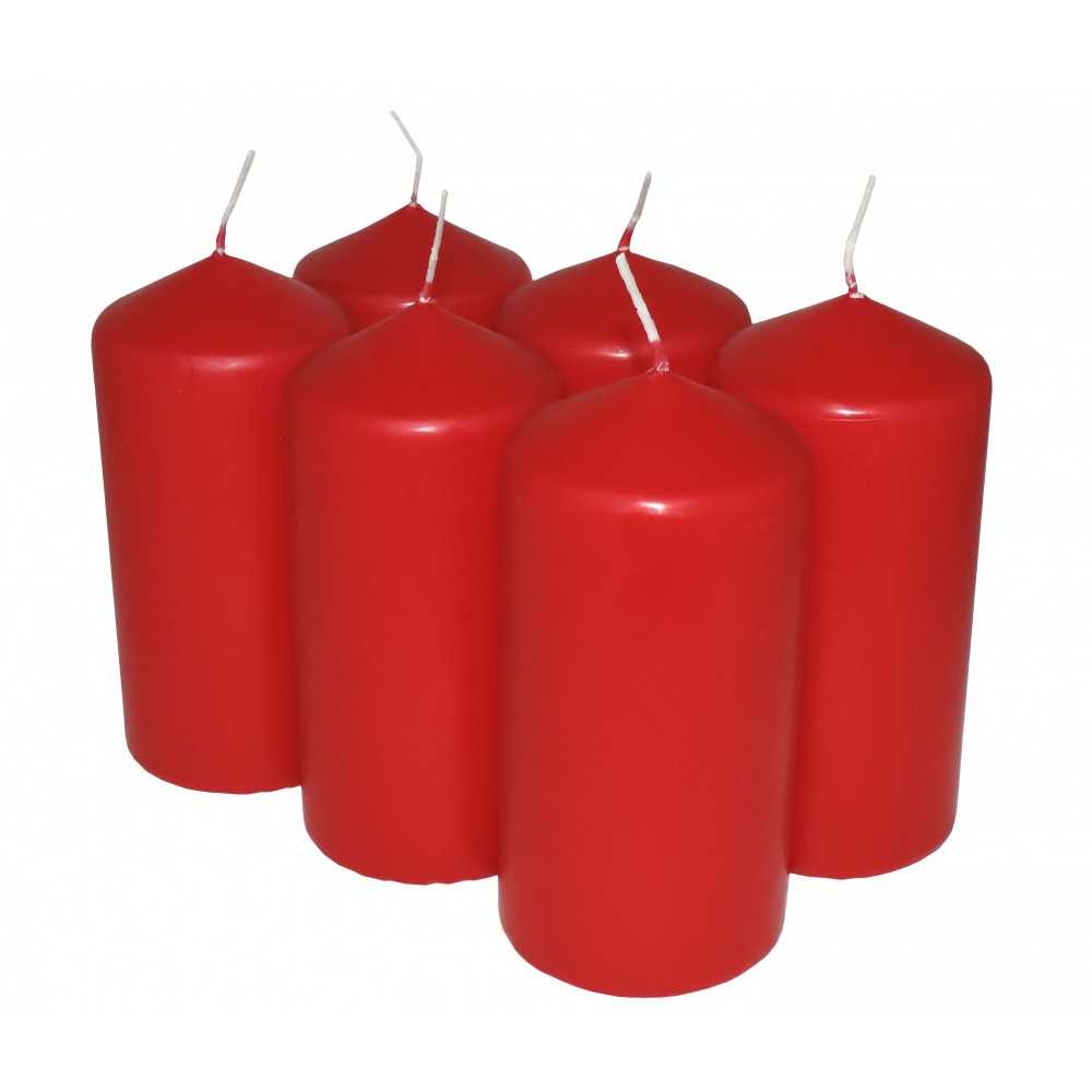 HotStar Candele Cilindriche Cera a Colonna Durata 30 Ore d60 h120 mm Colore Rosso Set di 6 Pezzi Antigoccia