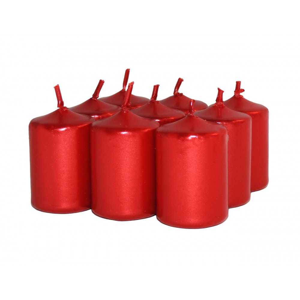 HotStar Unscented Candles Metallic Red 9Pcs Pillar Duration 6 Hours 35x50 mm