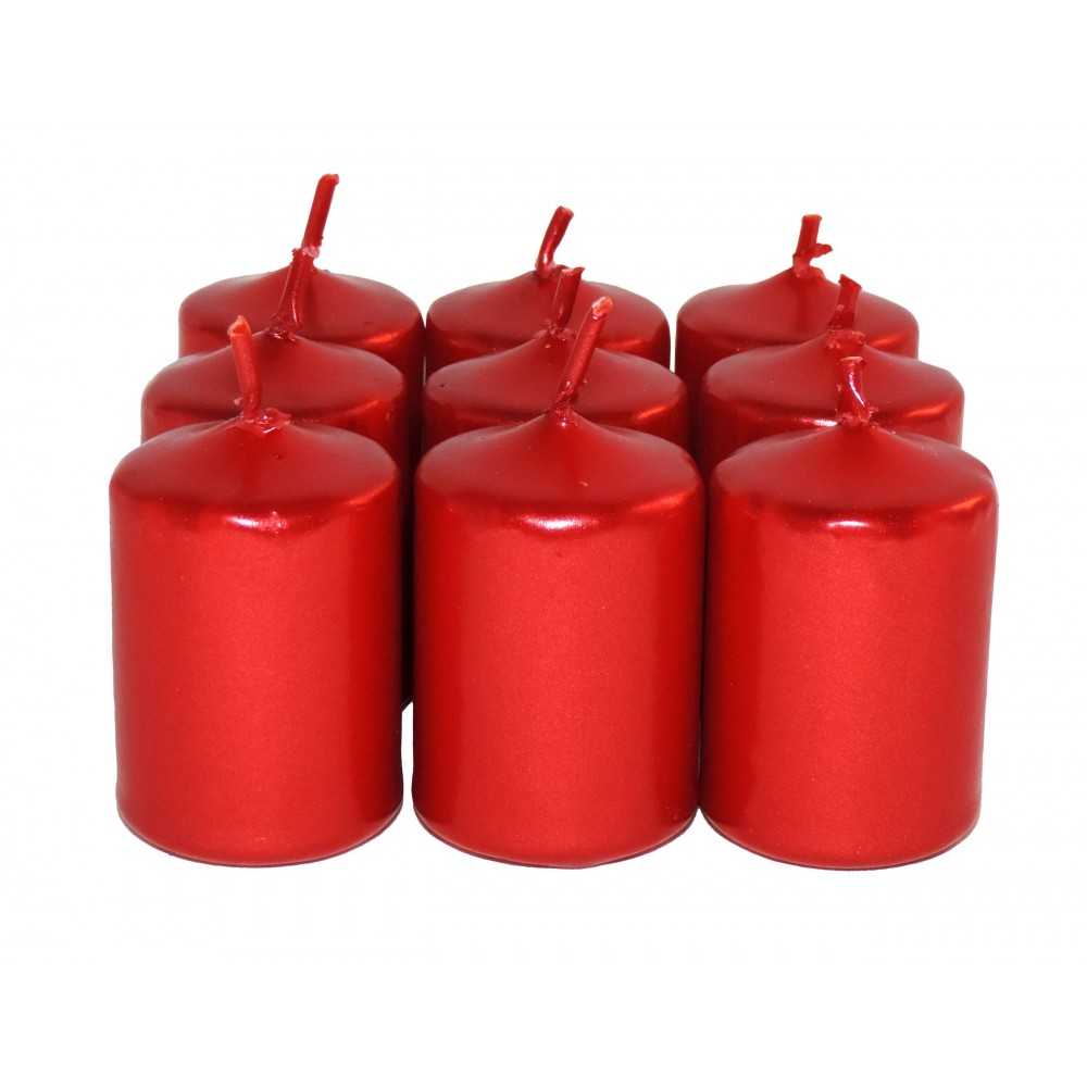 HotStar Unscented Candles Metallic Red 9Pcs Pillar Duration 6 Hours 35x50 mm