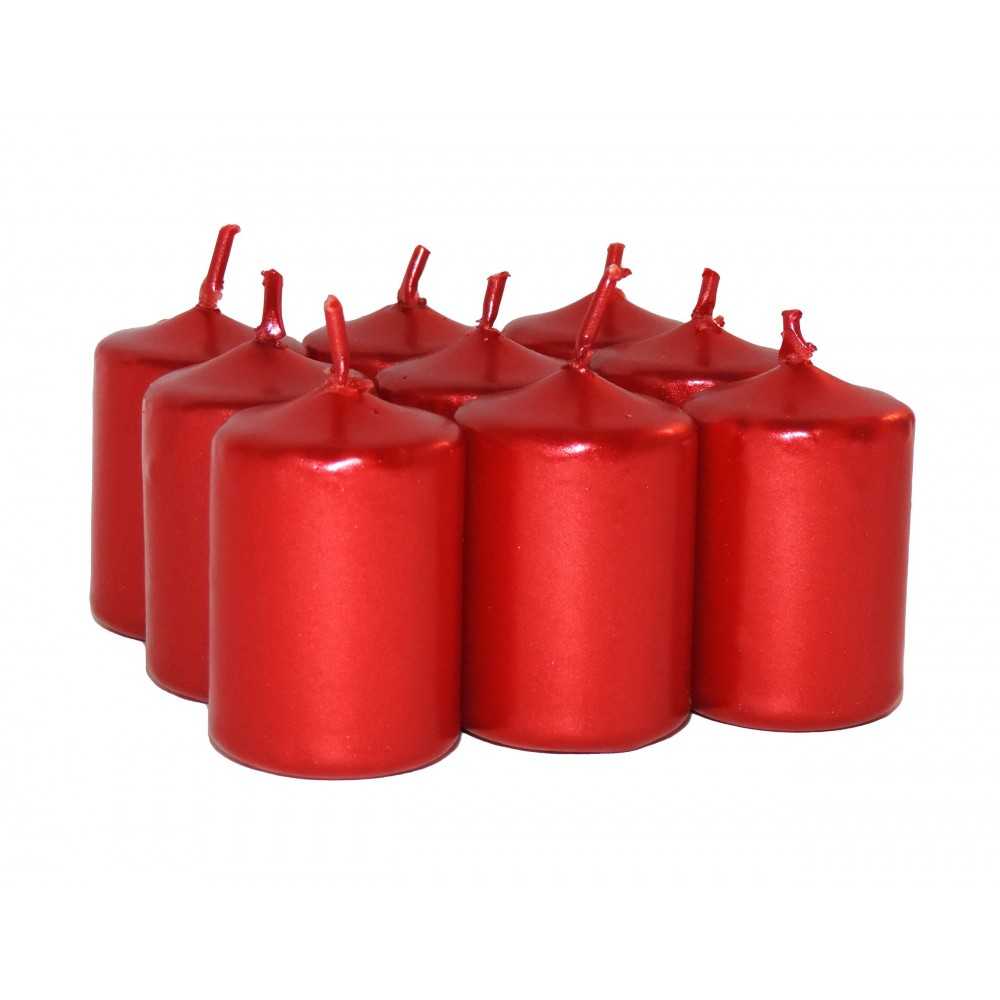 HotStar Candele Non Profumate Rosso Metalizzato 9Pz Moccoli Durata 6 Ore 35x50 mm