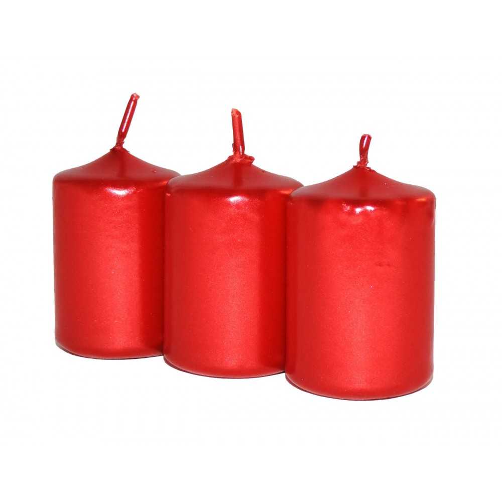 HotStar Unscented Candles Metallic Red 9Pcs Pillar Duration 6 Hours 35x50 mm