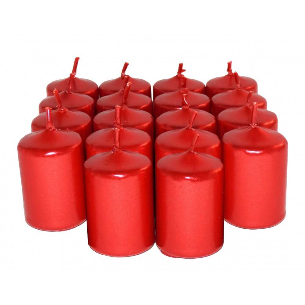 HotStar Unscented Candles Metallic Red 18 Pcs Pillar Duration 6 Hours 35x50 mm