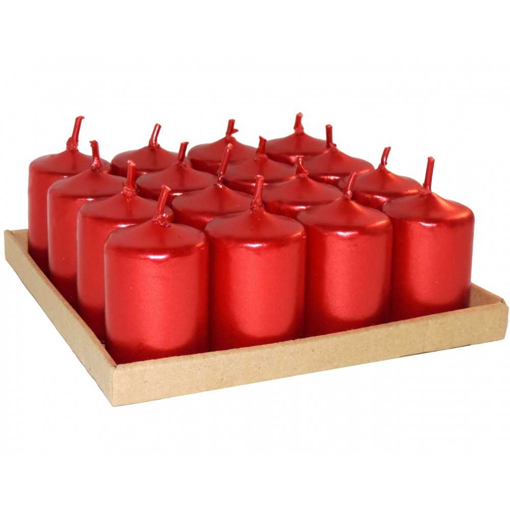 HotStar Candele Non Profumate Rosso Metalizzato 16 Pz Moccoli Durata 6 Ore 35x50 mm