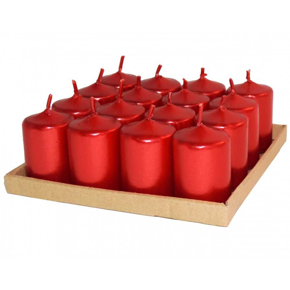 HotStar Candele Non Profumate Rosso Metalizzato 16 Pz Moccoli Durata 6 Ore 35x50 mm