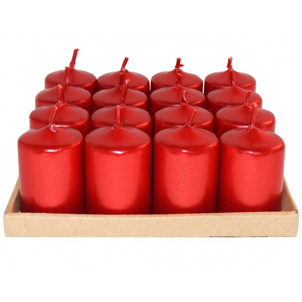 HotStar Candele Non Profumate Rosso Metalizzato 16 Pz Moccoli Durata 6 Ore 35x50 mm