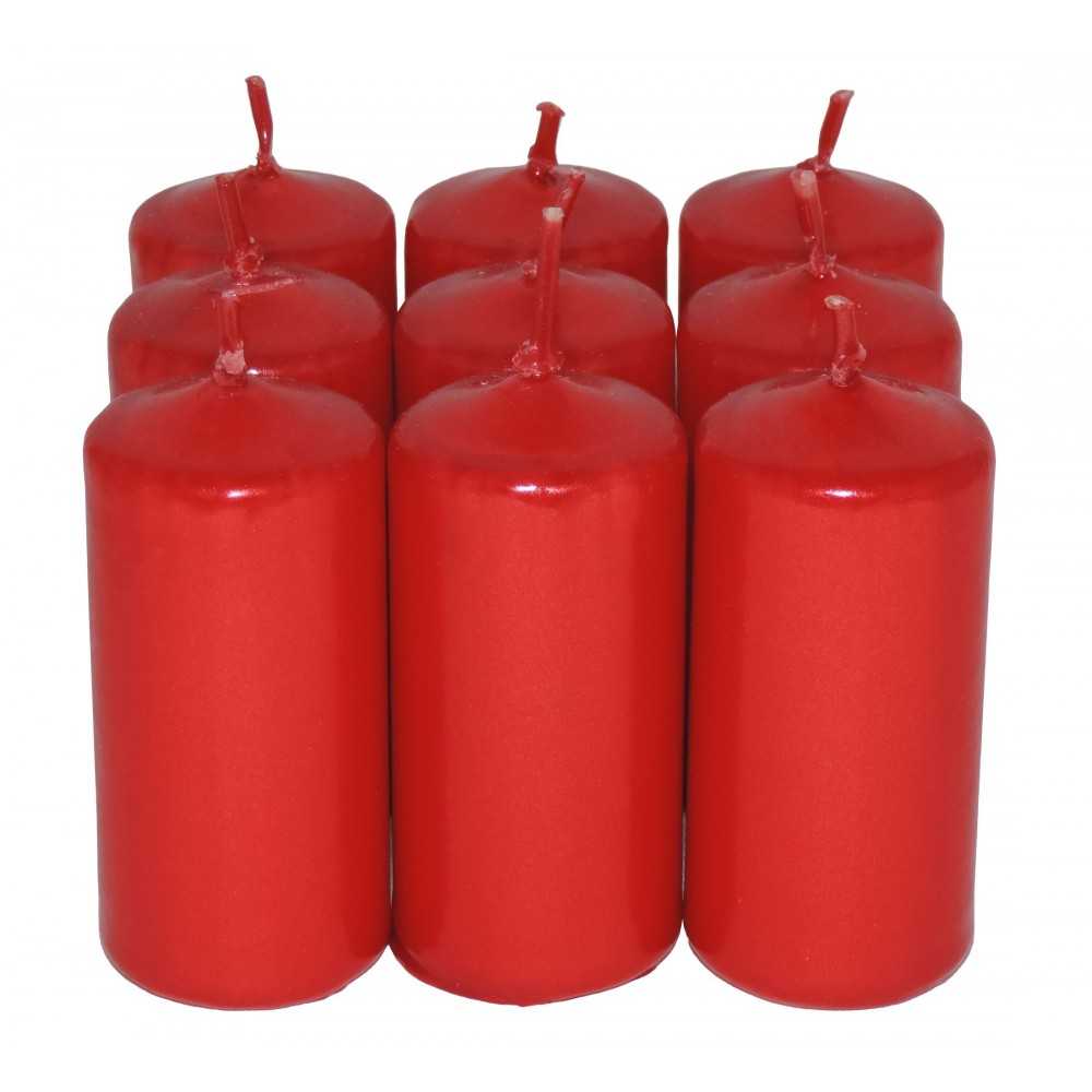 HotStar Candele Non Profumate Rosso Metalizzato 9Pz Moccoli Durata 7-8 Ore 35x80 mm