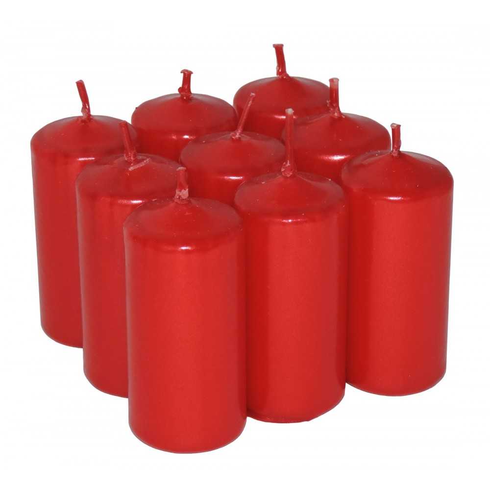 HotStar Candele Non Profumate Rosso Metalizzato 9Pz Moccoli Durata 7-8 Ore 35x80 mm