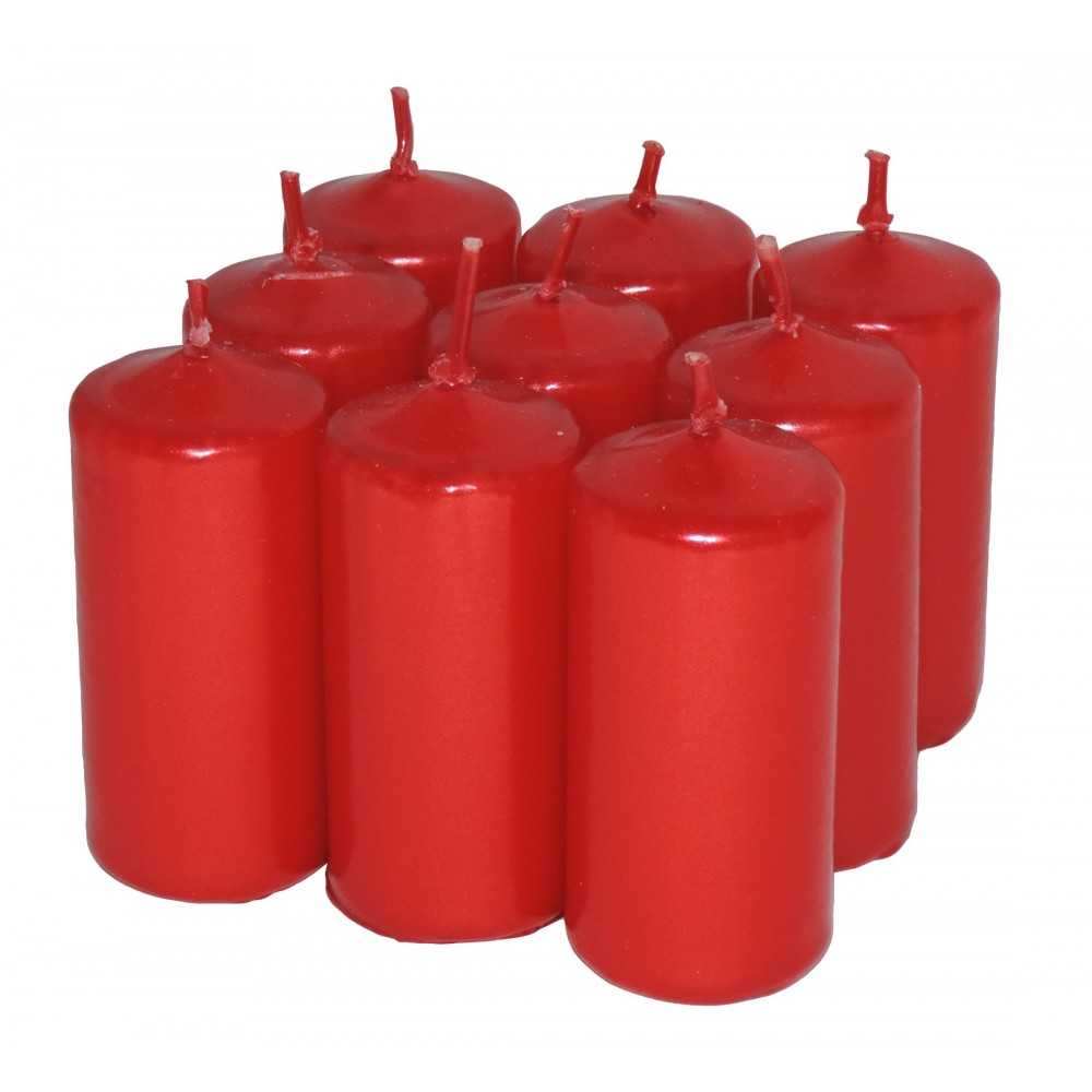 HotStar Candele Non Profumate Rosso Metalizzato 9Pz Moccoli Durata 7-8 Ore 35x80 mm