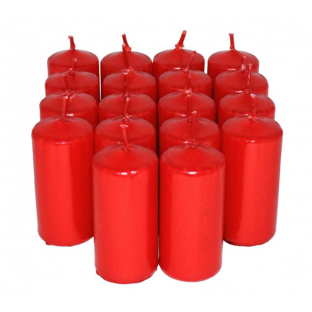 HotStar Unscented Candles Metallic Red 18 Pcs Pillar Duration 7-8 Hours 35x80 mm