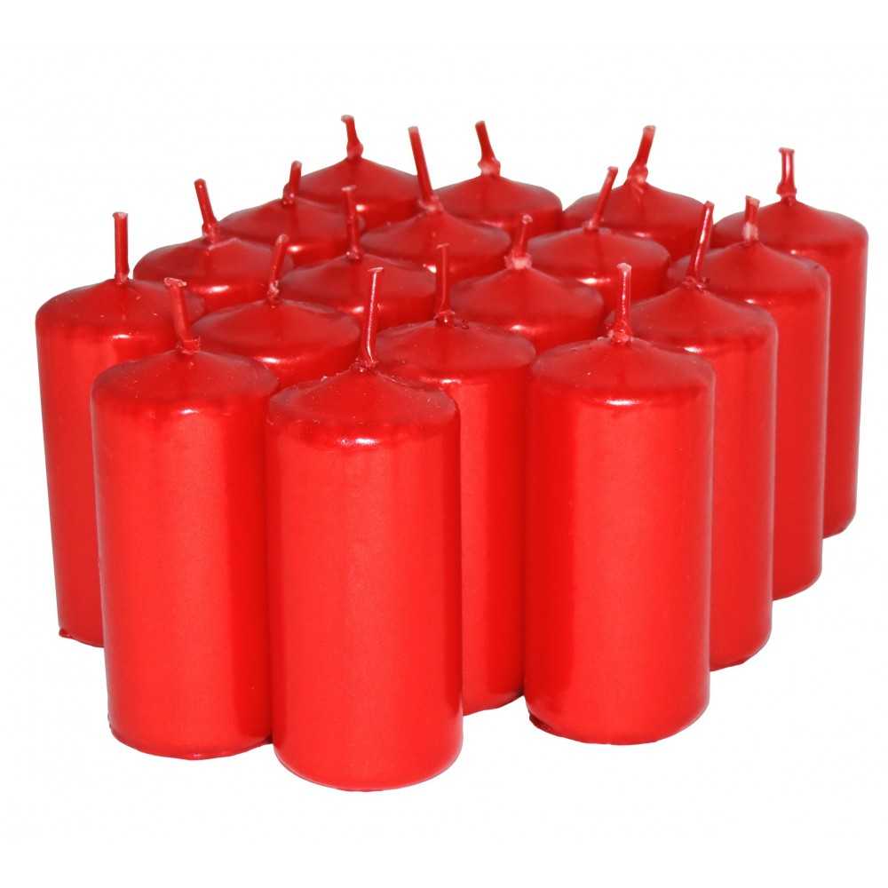 HotStar Unscented Candles Metallic Red 18 Pcs Pillar Duration 7-8 Hours 35x80 mm