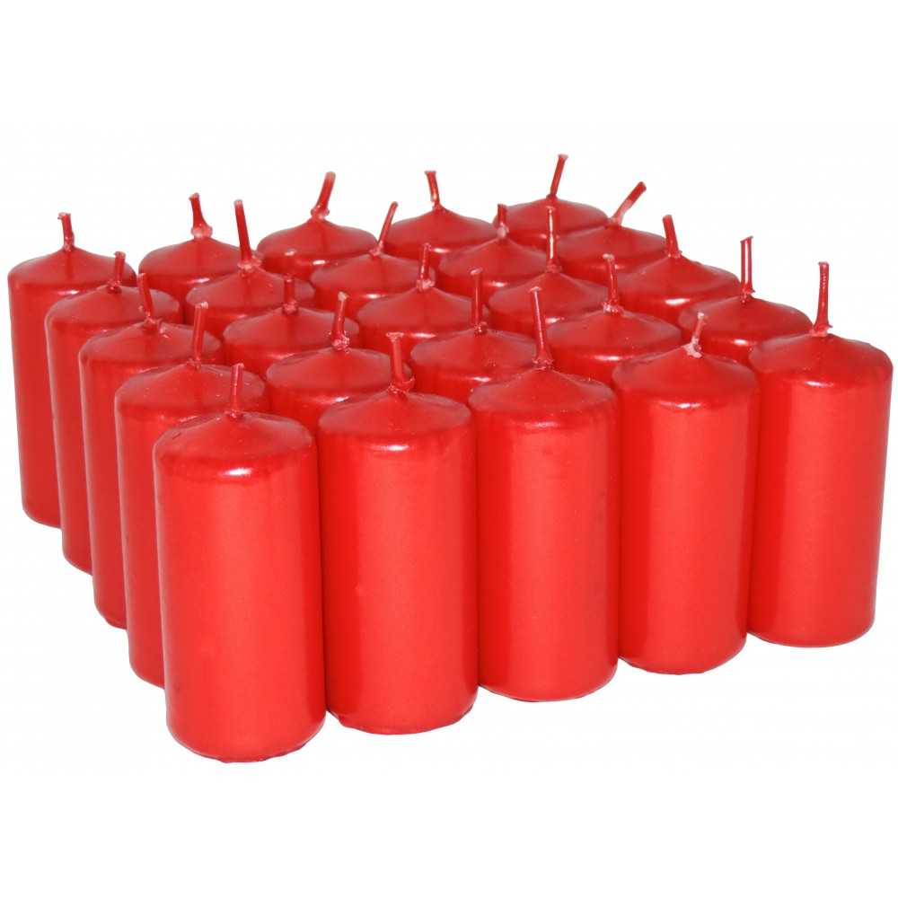 HotStar Candele Non Profumate Rosso Metalizzato 25 Pz Moccoli Durata 7-8 Ore 35x80 mm