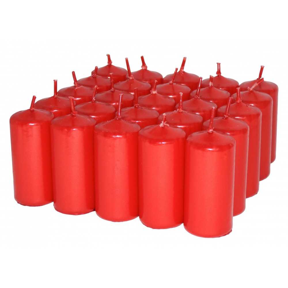 HotStar Candele Non Profumate Rosso Metalizzato 25 Pz Moccoli Durata 7-8 Ore 35x80 mm