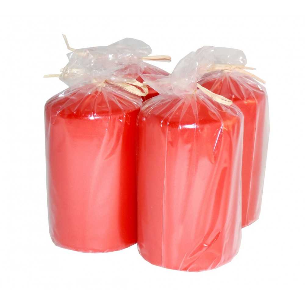 HotStar Metallic Red Candles Pillars 4 Pcs Burning 30 Hours 60x100 mm Unscented