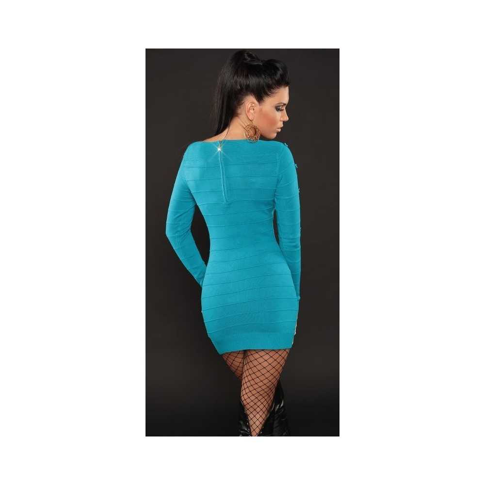 Sexy Turquoise dress with cutouts on sleeves and bows