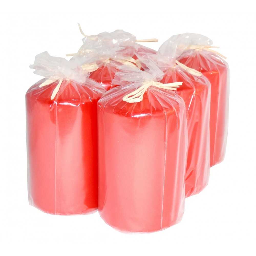 HotStar Metallic Red Candles Pillars 6 Pcs Burning 30 Hours 60x100 mm Unscented