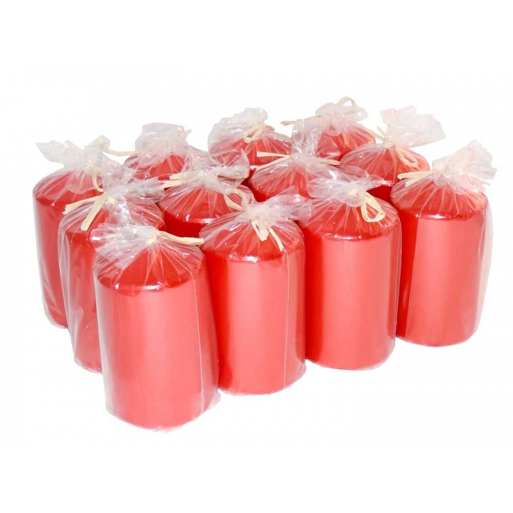 HotStar Metallic Red Candles Pillars 12 Pcs Burning 30 Hours 60x100 mm Unscented