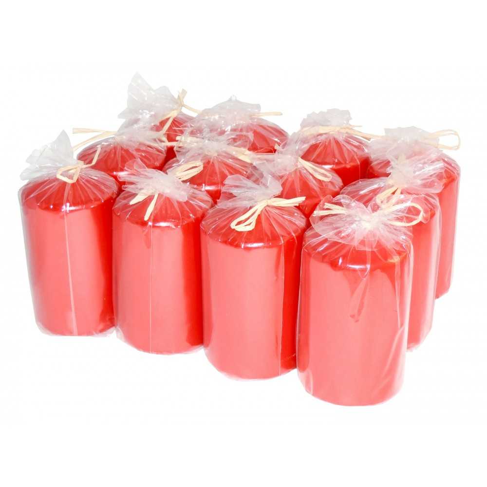 HotStar Metallic Red Candles Pillars 12 Pcs Burning 30 Hours 60x100 mm Unscented