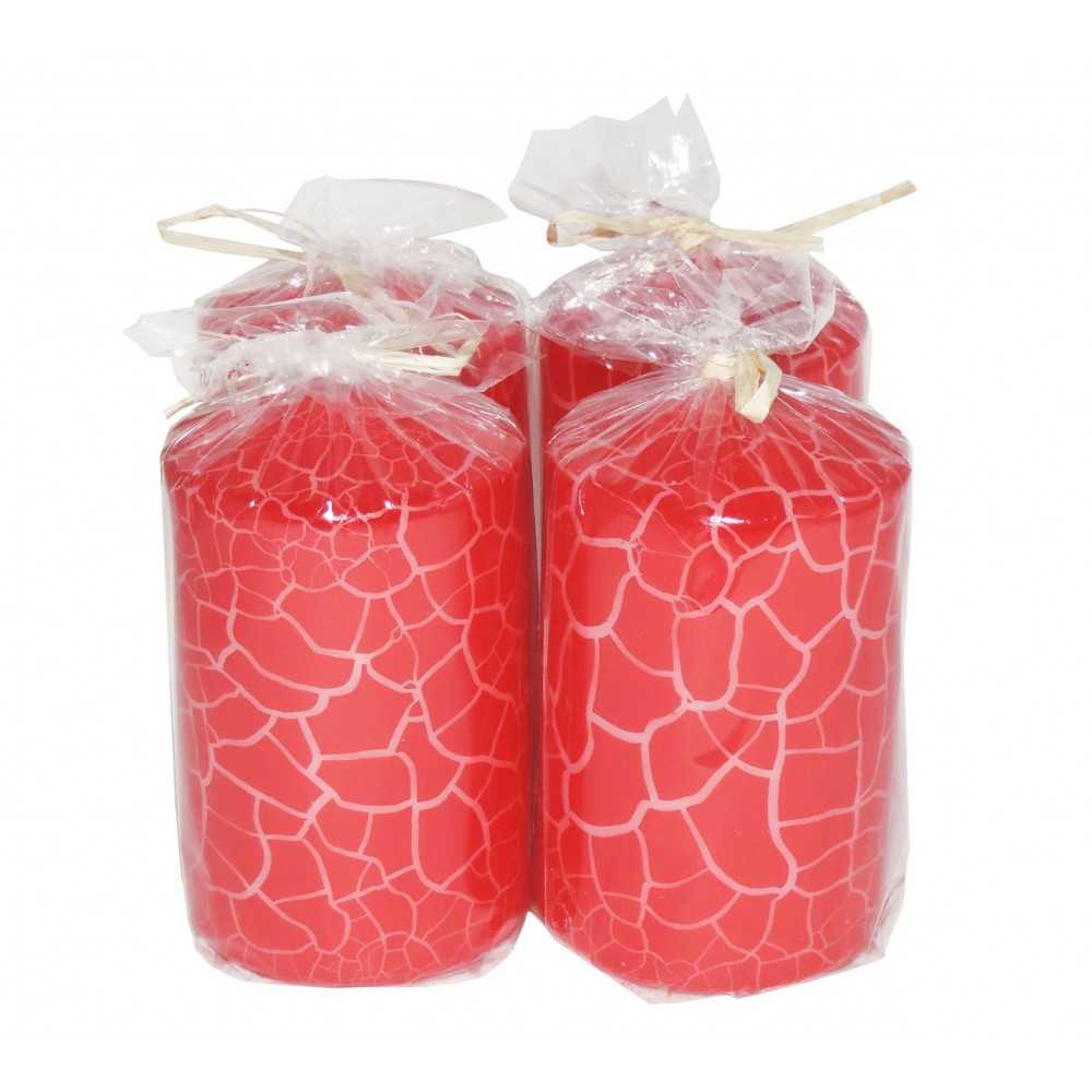 HotStar Crack Metallic Red Candles Pillars 4 Pcs Burning 30 Hours 60x100 mm Unscented