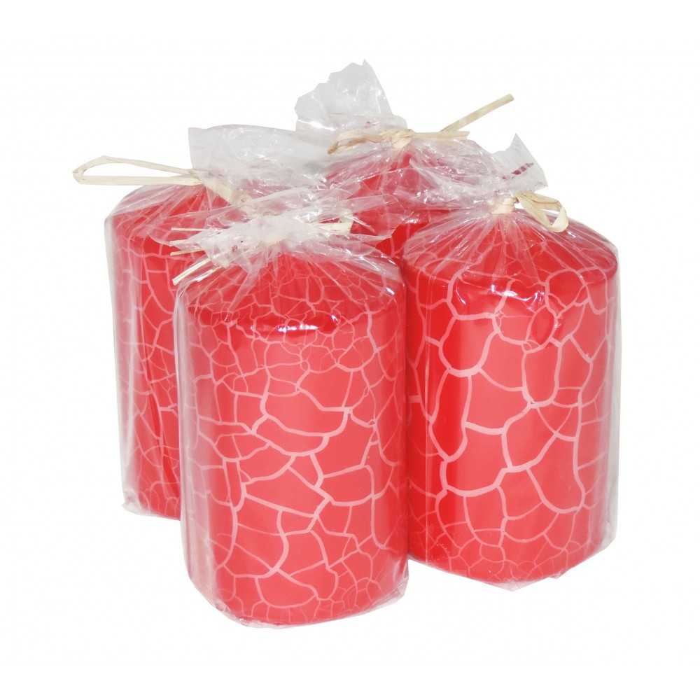 HotStar Crack Metallic Red Candles Pillars 4 Pcs Burning 30 Hours 60x100 mm Unscented