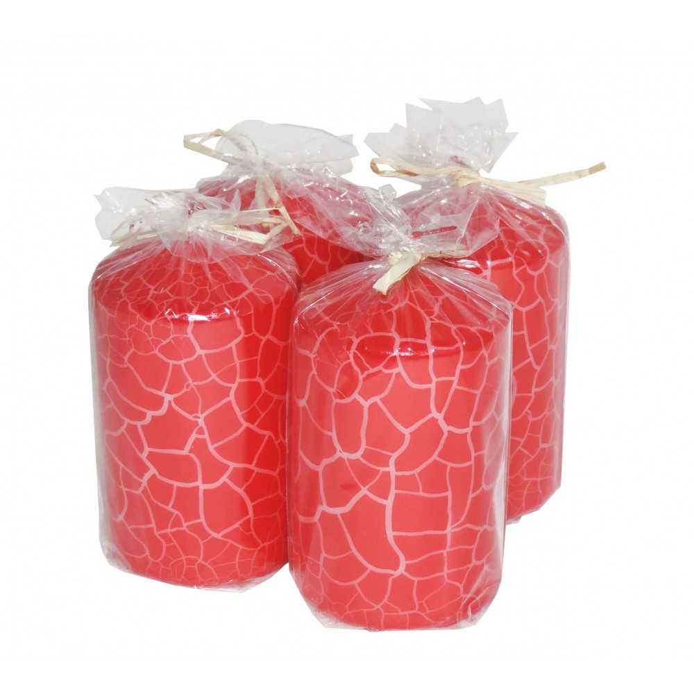 HotStar Crack Metallic Red Candles Pillars 4 Pcs Burning 30 Hours 60x100 mm Unscented