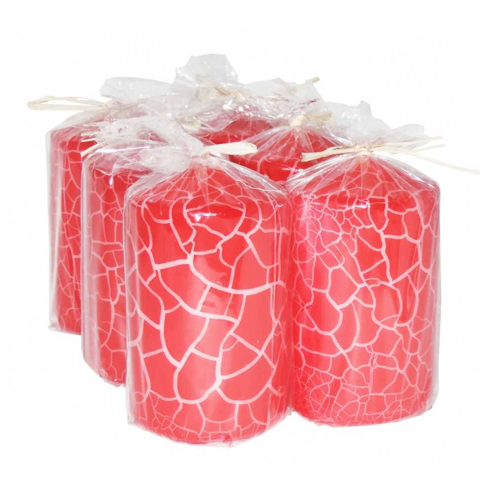 HotStar Crack Metallic Red Candles Pillars 6 Pcs Burning 30 Hours 60x100 mm Unscented